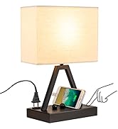 Briever USB C Touch Control Table Lamp, 3-Way Dimmable Desk Lamp with &amp; A and AC Outlet, Bedside ...