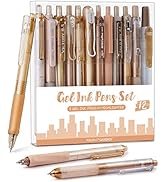 Four Candies 12Pack Pastel Gel Ink Pen Set, 11 Pack Black Ink Pens with 1Pack Highlighter for Wri...
