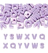 FASHEWELRY 30Pcs Purple Plaid Print Chunky Letter Beads for Paracord | Checkered Pattern Large Al...