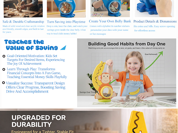 Educational savings toy that helps children build good money habits and see their progress