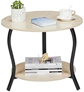 YEAKOO Small Round Coffee Table with Open Storage,23" 2-Tier Coffee Side Tables for Small Space, ...