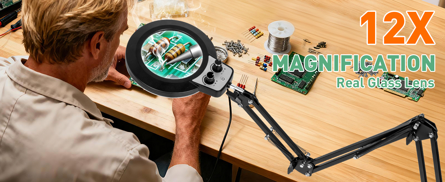 12X Magnification magnifying lamp magnifying glass withlarge magnifying glass with light hands free