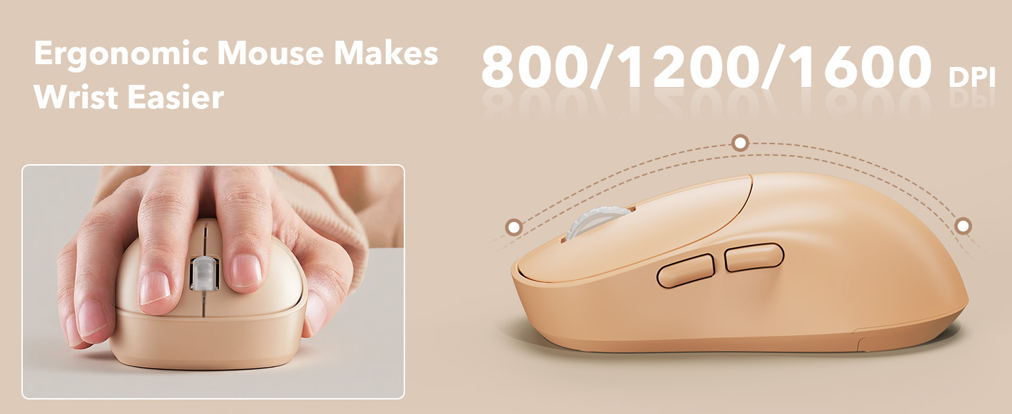 ergonomic wireless mouse offers 3 adjustable DPI levels for smoother cursor control