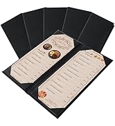 FLKQC Restaurant Menu Covers Holders 4.25" x 11" | Pack of 5 Synthetic Leather Double Fold Panels...