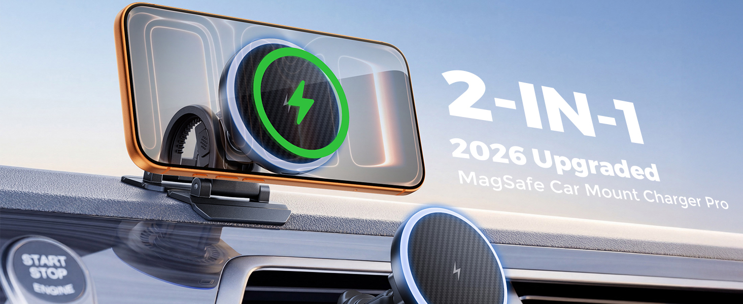 2-in-1 15W Magsafe Car Mount Charger