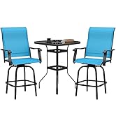 Maemttes 3 Piece Height Outdoor Patio Swivel Bar Set, High Top Table and 2 Bar Stools, Textilene ...