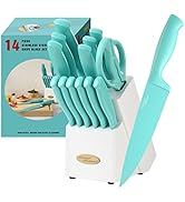 Marco Almond MA24 Kitchen Knife Set, 14 Pieces Stainless Steel Knives Sets for Kitchen with Bloc...
