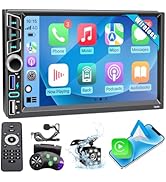 Emeito 7 inch Double Din Car Stereo with Wireless Apple CarPlay&amp;Android Auto, Double Din (7x4.02