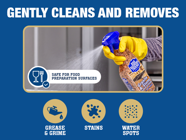 BKF Safe for foor preparation and keepin granite or stone clean removes dust, grease water stains