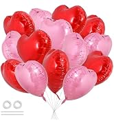 TONIFUL 30Pcs 18 Inch Red Pink Heart Balloons Valentine’s Day Heart Shape Foil Mylar Balloons Dec...