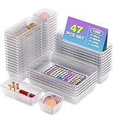 47 PCS Clear Plastic Drawer Organizer Set - 4 Sizes Makeup Organizer Desk Drawer Divider Bathroom...