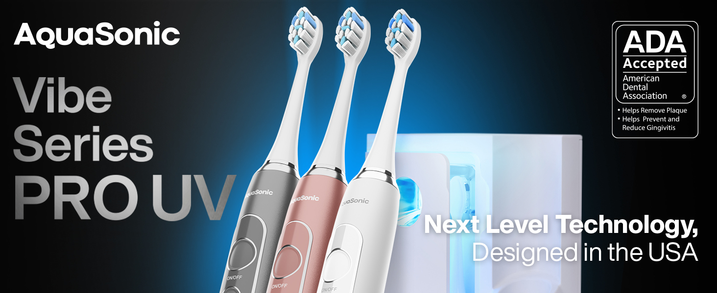 AquaSonic Vibe Serie Pro Electric Toothbrush with different cleaning modes, safe for sensitive teeth
