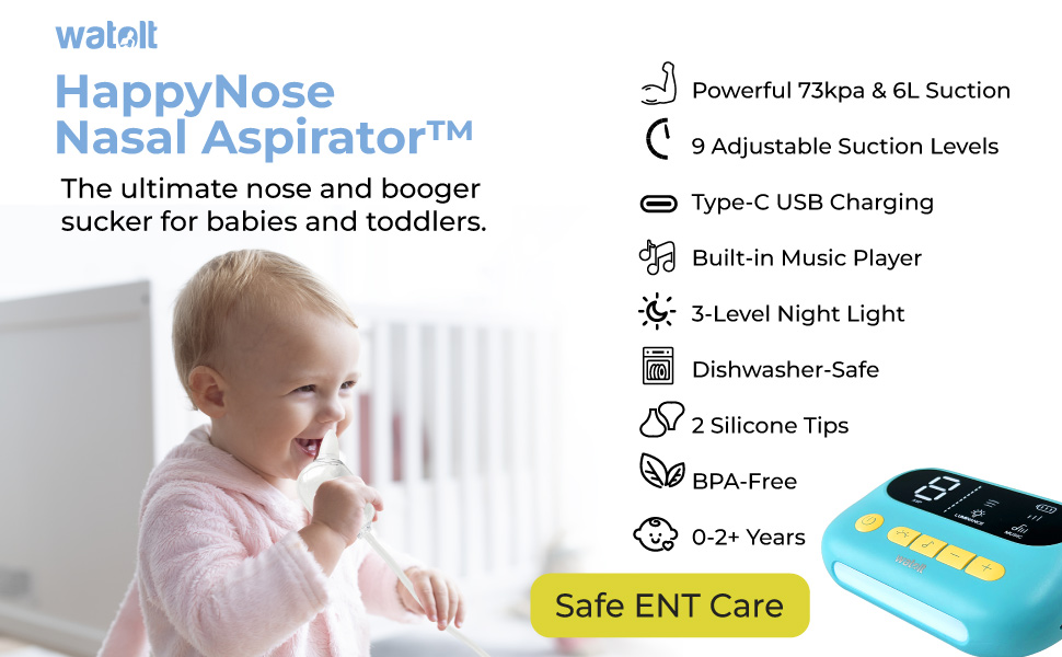 HappyNose Baby Nasal Aspirator powerful 73kpa 6L suction 9 adjustable levels night light
