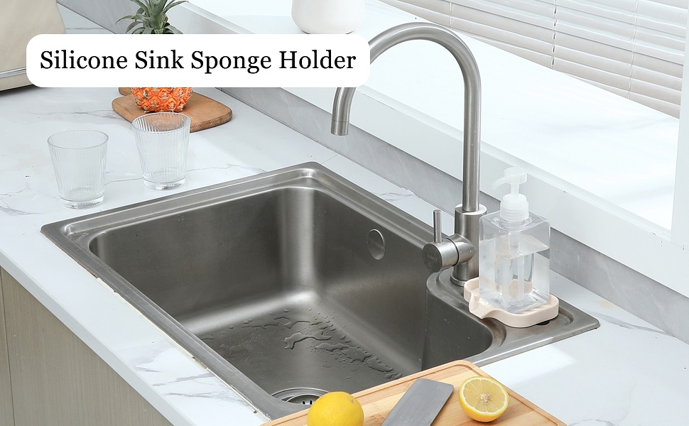 tapioca soap dish with drain on kitchen sink