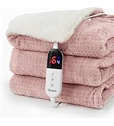 blunique Heated Blanket Electric Throw Waffle, 50x60 Inches Sherpa Fleece Fast Heating Blanket 6 ...