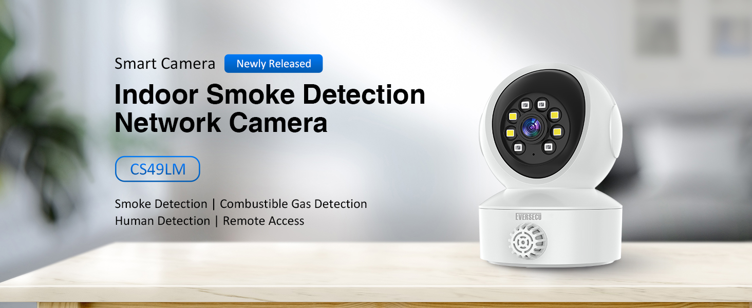EVERSECU Smoke &amp; Gas Detection Home Security Camera with Sound Alarm 