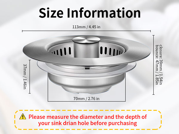 3 in 1 Kitchen Sink Drain Strainer Stopper Stainless Steel Drainage Odor Filter Sink Plug