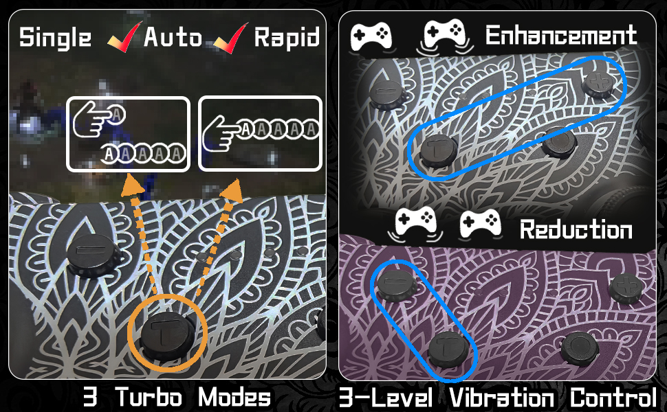Vibration and TURBO adjustment can be used in any mode.