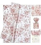 LIAPAWPAW Vintage Floral Tissue Paper, White &amp; Burgundy Flower Pattern, Botanical Gift Wrapping T...