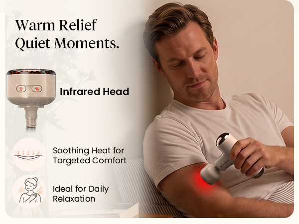 Man relaxes with his dog while using the illuminated infrared head on his upper arm.