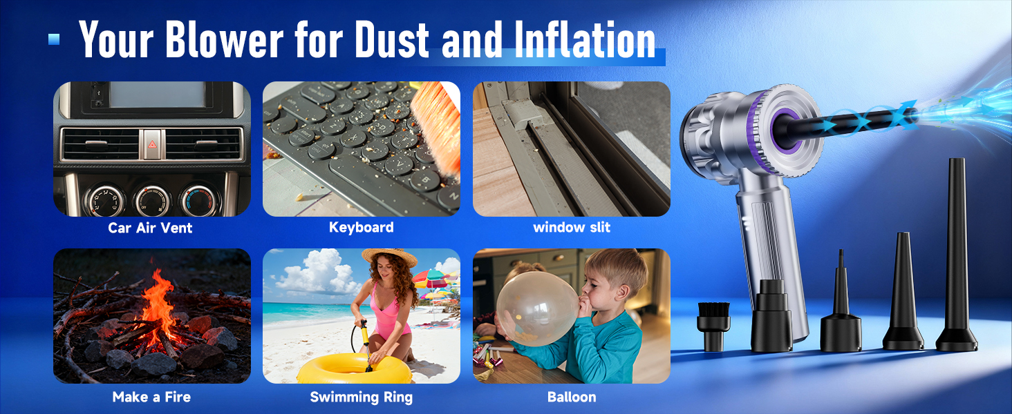 mini car vacuum can be changed to as blower for keyboard, air vent, ballon etc