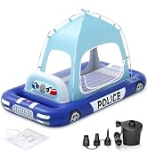QPAU Police Car Inflatable Kids Air Mattress with Tent &amp; Pump, Portable Blow Up Mattress for Home...