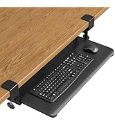 BONTEC KMT01 Under Desk Keyboard Tray, Pull-Out Keyboard &amp; Mouse Platform with C-Clamp, 25.6 x 11...