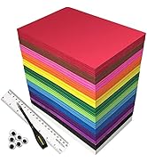 Stack of multi-colored construction paper or cardstock in rainbow order, shown with ruler and paper fasteners for scale and assembly.