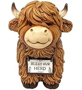 AMAJY Adorable Highland Cow with Bless Our Herd Sign - Lovely Resin Collectible Figurine for Home...