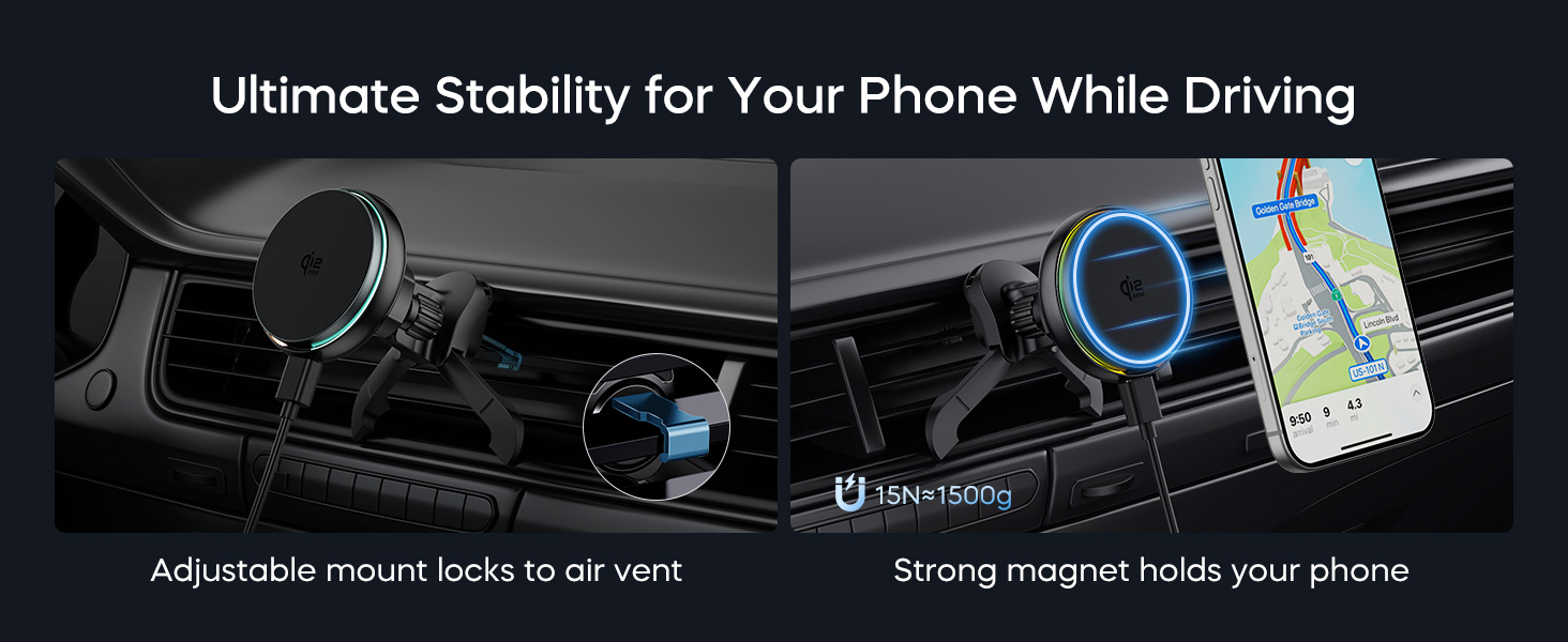 25W Wireless Car Charger with Strong Magnetic Hold
