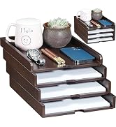 Wooden Desk Organizers Stackable 4-Tier Letter Tray, Solid Wood A4 File Document Organizer, Stack...