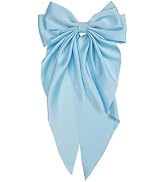 Light Blue Jumbo Silky Satin Bow Clip Hair Barrettes with Long Tails - Large French Metal Bowknot...
