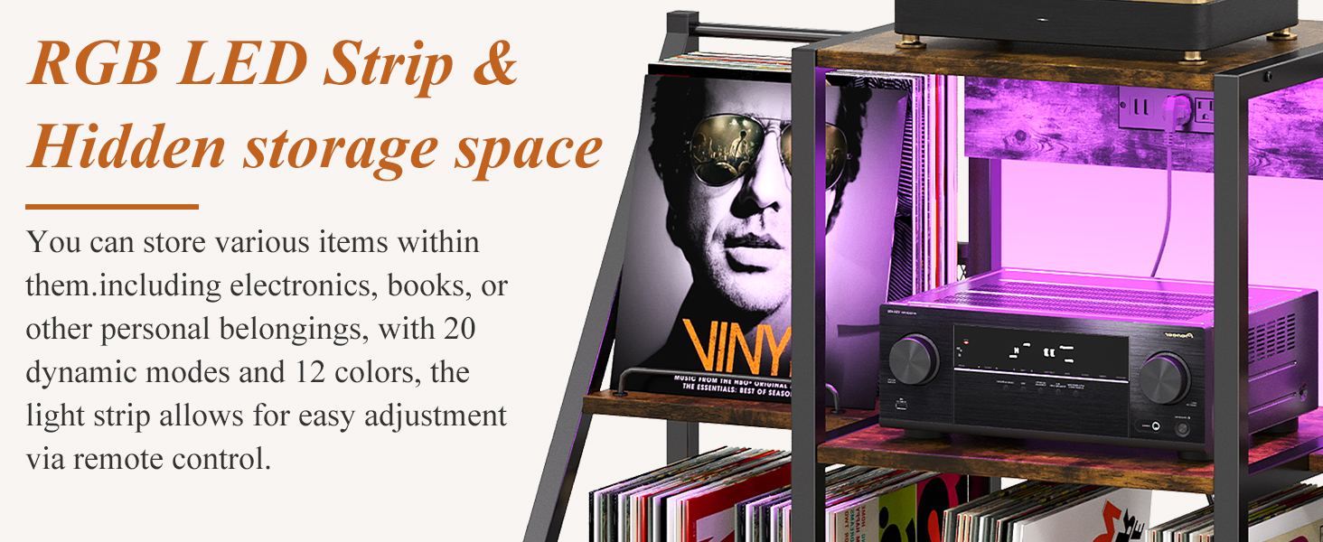 Record Player Stand with LED Lights