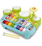 Fisca 3 in 1 Musical Instruments Toys, Electronic Piano Keyboard Xylophone Drum Set - Learning To...