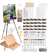 96 Pcs Acrylic Paint Set with Wooden &amp; Aluminum Easel, 24 Colors Acrylic Paints, 24 Textured Pain...