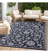 OLANLY Waterproof Outdoor Rug 5x8 ft, Outdoor Plastic Straw Rug with Flower Pattern, Reversible R...