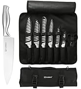 KATISUN Knife Set Roll Bag, 8 Pieces German High Carbon Stainless Steel Chef Knives with Hollow H...
