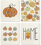AnyDesign Fall Pumpkin Swedish Dishcloth Sweet Home Autumn Cotton Kitchen Towel Reusable Washable...