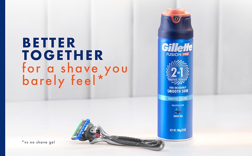 The Gillette Fusion Pro sensitive cooling shave gel is better together with Gillette razors.