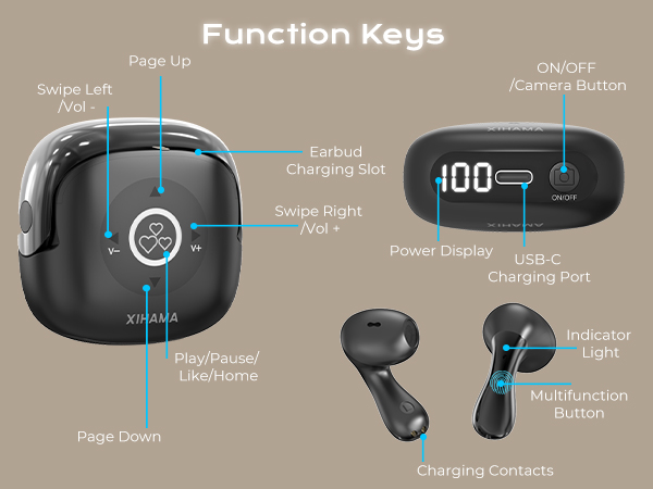 xihama B5 Tiktok Scrolling Remote Control with Wireless Earbuds
