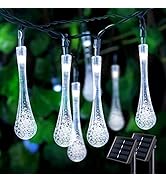 JMEXSUSS 2 Pack Solar Water Drop String Lights, Total 41.6FT 60 LED Solar Powered String Lights O...