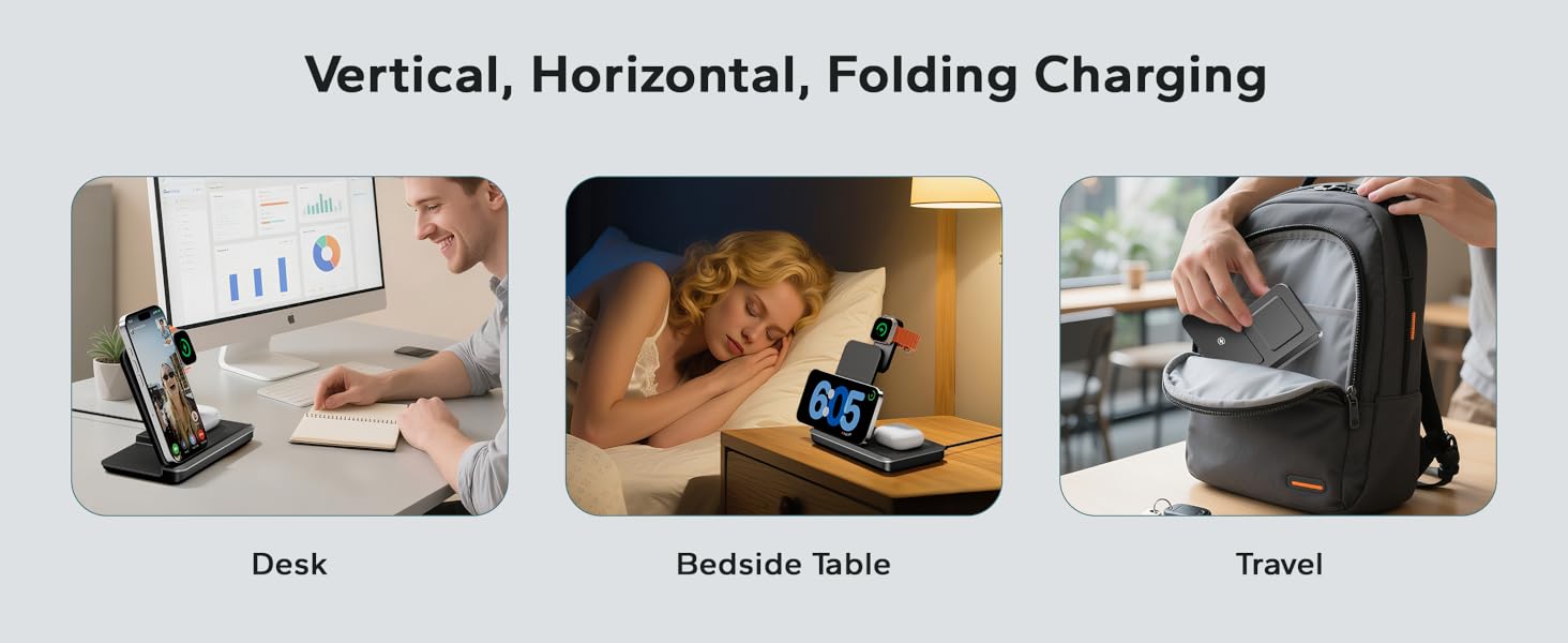 travel charger for multiple devices apple 3 in 1 charging station wireless iphone combo bedside