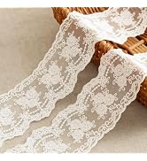 LYXMYGS Lace Trim Ribbon, 3-Yard White Lace Ribbon, 3.3 Inch Width White Laces Trims Delicate Flo...