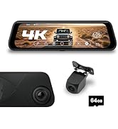 STINGER STR4KE 9.66" 4K UHD Rearview DVR Monitor Mirror Camera Front/Rear Dash Cam &amp; 2K Backup Ca...