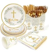 PCLMLES 168Pcs Baptism Plates and Napkins, God Bless Disposable Paper Plate First Communion Plate...