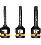 Crosstar T40 T45 T47 Impact Torx Bit Socket Set, 1/2" Drive Cr-Mo Steel, Long High Impact Star So...