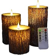 NICEME LED Pine Bark Flameless Candles Set of 3 Real Wax Battery Operated Candles Flickering Tear...