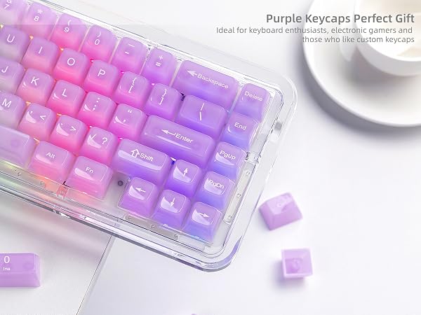 Womier Clear Jelly Keycaps, Ceramic Keycaps Style Cute Transparent Purple Keycaps