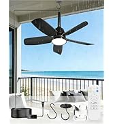 NWOP 28 Inch Plug-In Outdoor Ceiling Fan with Light and Remote, Waterproof Small Ceiling Fan for ...