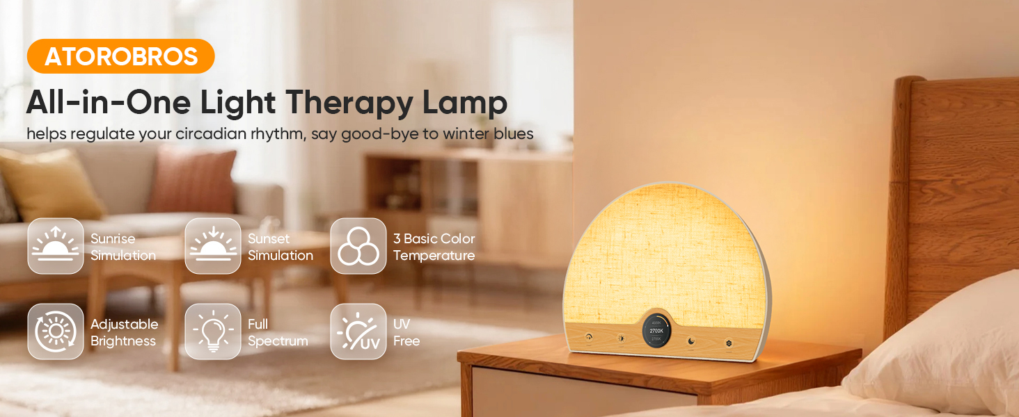 Light Therapy Lamp and Sunrise Alarm Clock 2-in-1, 10000 Lux Happy Therapy